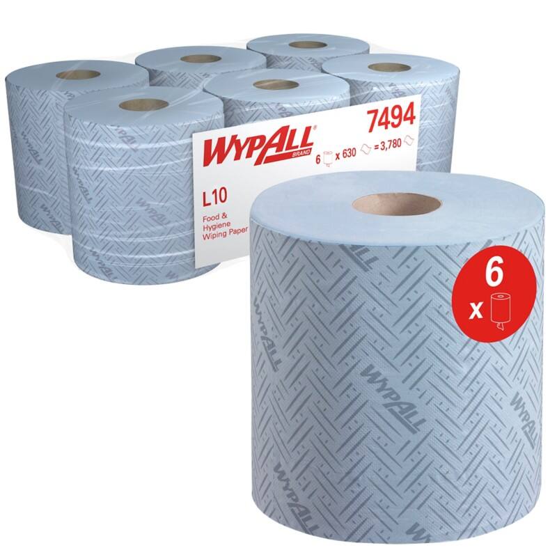 WYPALL L10 General Clean 100% Recycelt Wischtücher Zentralentnahme Blau 1-lagig 0.585 m 7494 6 Rollen à 630 Blatt