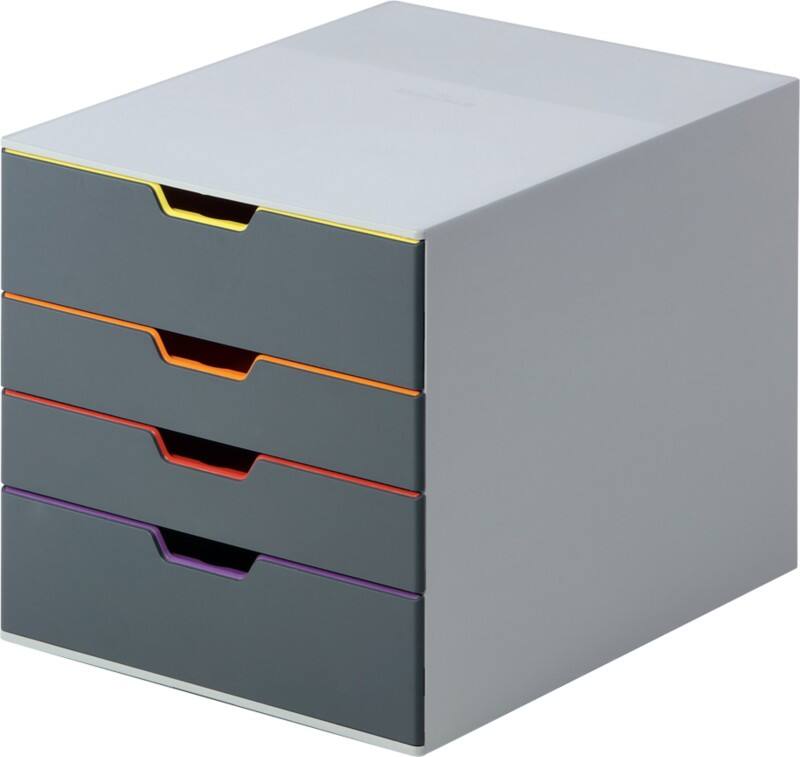 DURABLE VARICOLOR Schubladenbox Kunststoff Grau 4 Schübe 28 x 35,6 x 29,2 cm A4