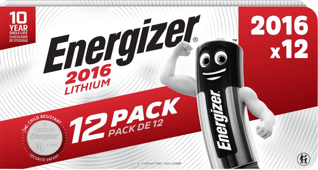 Energizer Knopfzelle CR2016 Lithium Manganese Dioxide (Li-MnO2) 3 V 12 Stück