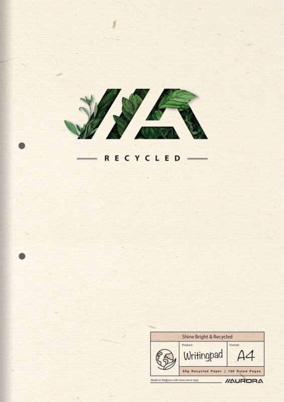 AURORA Shine Bright & Recycled Notizblock DIN A4 Liniert Geleimt Seitlich gebunden Papier Softcover Creme Perforiert 100 Seiten
