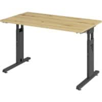 Hammerbacher Höhenverstellbarer gerader Schreibtisch mit C-Fuß Express Q Eiche, Schwarz 1.200 x 672 x 685 - 810 mm