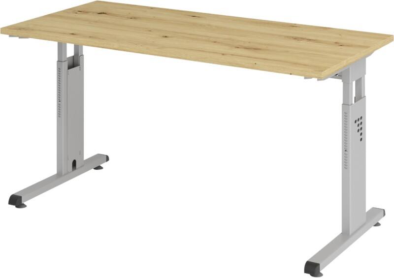 Hammerbacher VOS Höhenverstellbar Schreibtisch Eiche C-Fuß 1.400 (B) x 672 (T) x 850 (H) mm Spanplatte, Stahl