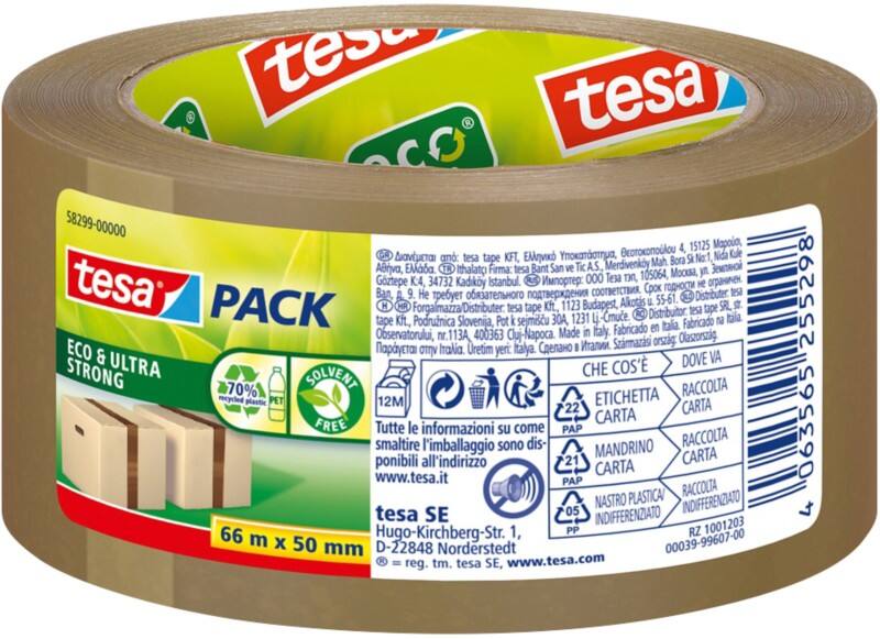 tesa Verpackungsklebeband tesapack Eco & Ultra Strong Braun 50 mm (B) x 66 m (L) PET (Polyethylenterephthalat)