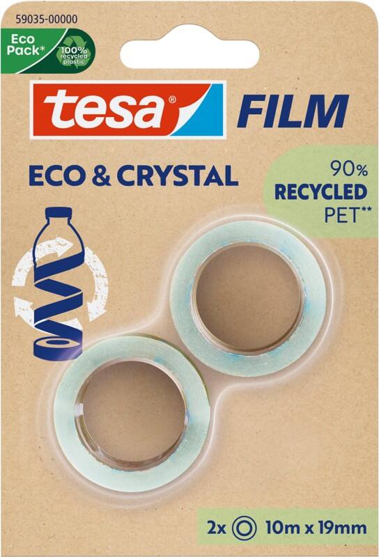 tesa Klebeband tesafilm Eco &amp; Crystal 59038 Transparent 19 mm (B) x 10 m (L) PET (Polyethylenterephthalat) Niedrige Lautstärke 90% Recycelt 2 Rollen