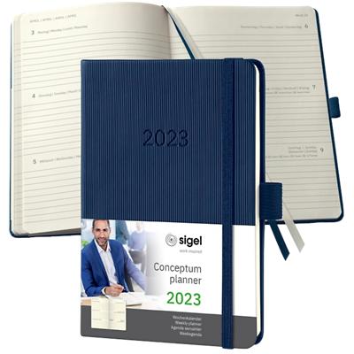 Sigel Tagebuch A6 2023 1 Woche/2 Seiten Hoch Kunststoff, Papier Mitternachtsblau Deutsch, Englisch, Französisch, Niederländisch 10,8 x 1,9 x 15,1 cm