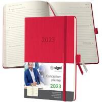Sigel Tagebuch C2364 2023 DIN A5 1 Woche/2 Seiten Kunststoff, Papier 4 Sprachen (Deutsch, Englisch, Französisch, Niederländisch) Rot