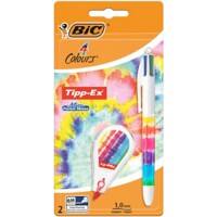 BIC 4 Colours Kugelschreiber Blau, Grün, Rot, Schwarz Mittel 0.4 mm Nachfüllbar + Tipp-Ex Mini Pocket Mouse in Batikoptik