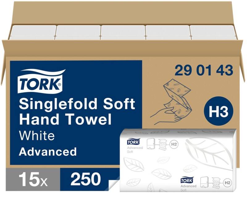 Tork Advanced 100% Recycelt Papierhandtücher H3 V-falz (zick-zack) Weiß 1-lagig 290143 15 Stück à 250 Blatt