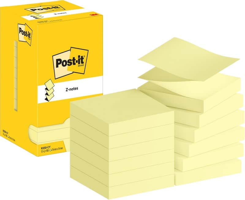 Post-it Sticky Z-Notes Haftnotizen R330-CY 76 x 76 mm 100 Blatt pro Block Gelb 12 Stück