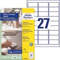 AVERY Zweckform Ablösbare Universaletiketten L4737REV-10 Selbsthaftend A4 Weiß 6,35 x 32,7 x 2,96 cm 10 Blatt à 27 Etiketten