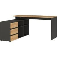 GERMANIA Eckschreibtisch mit integriertem Sideboard GW-Lissabon 4187-549 Dunkelgrau, Eiche 146 x 145 x 77 cm