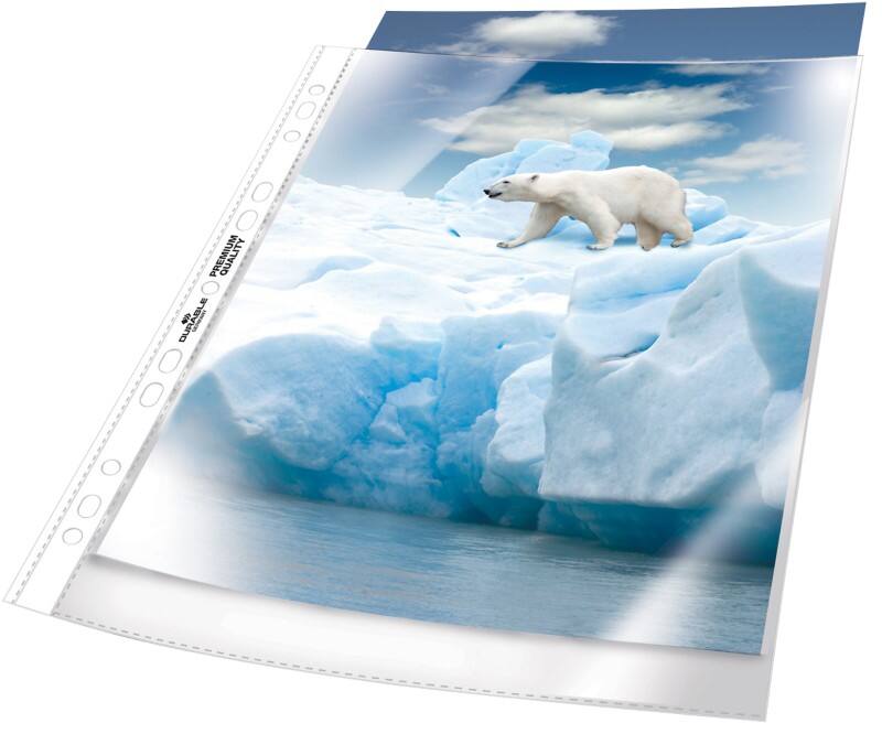 DURABLE Premium Prospekthüllen A4 Genarbt Transparent 80 Mikron PP (Polypropylen) Öffnung oben 11 Löcher 2682 50 Stück