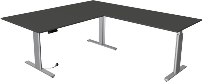 Kerkmann Move 3 Tube Sitz-Stehschreibtisch L-förmig Anthrazit T-Fuß 3 Schübe 2.000 (B) x 2.200 (T) x 1.200 (H) mm