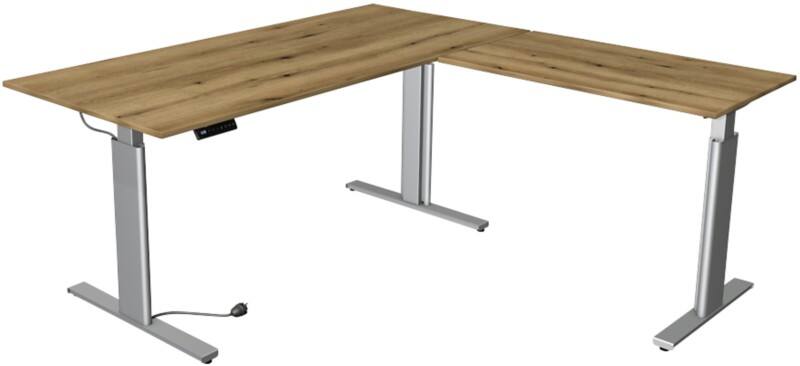 Kerkmann Move 3 Tube Sitz-Stehschreibtisch L-förmig Eiche T-Fuß 1.800 (B) x 1.800 (T) x 1.200 (H) mm