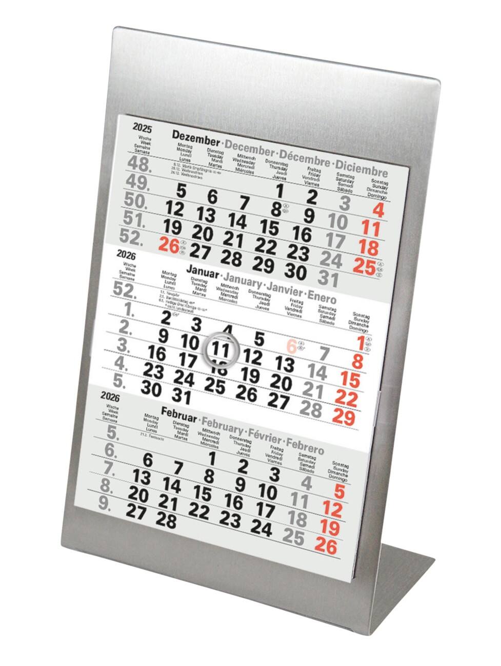 Kalender 2027 3 Monate/1 Seite Metall, Papier Weiß Deutsch Nicht Nachfüllbar