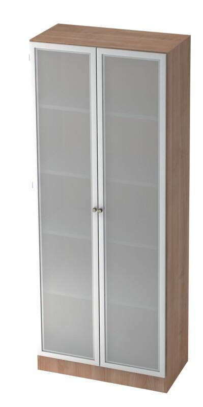 Hammerbacher Glastürenschrank MFC (Melaminbeschichtete Spanplatte), Milchglas 5 Fachböden 800 x 420 x 2.004 mm Walnuss Braun, Silber