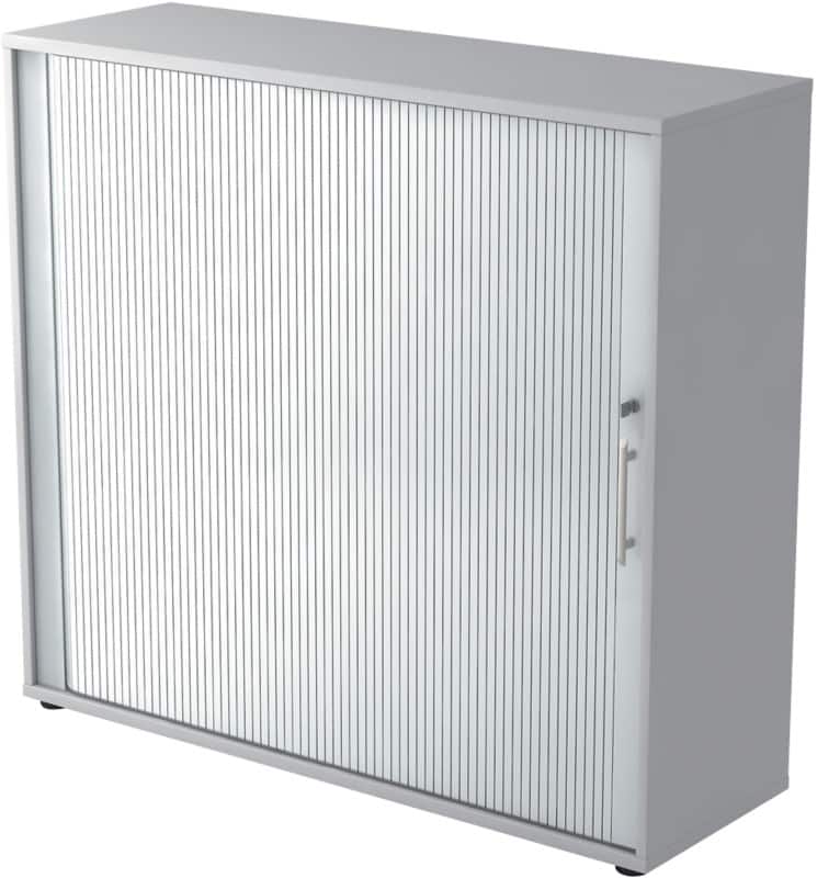 Hammerbacher Rollladenschrank MFC (Melaminbeschichtete Spanplatte) 2 Fachböden abschließbar 1.200 x 400 x 1.100 mm Grau, Silber