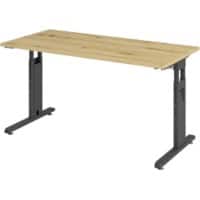 Hammerbacher Höhenverstellbarer gerader Schreibtisch mit C-Fuß Express Q Eiche, Schwarz 1.400 x 672 x 685 - 810 mm