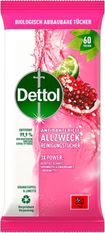 Dettol Allzweck-Reinigungstücher Granatapfel und Limette 60 Stück