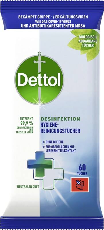 Dettol Desinfektionstücher 3193971 Neutral 60 Stück