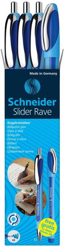 Schneider SLIDER Rave + Memo 132574 Kugelschreiber Blau Extra Breit Nachfüllbar 3 Stück
