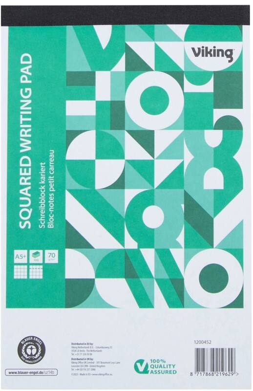 Viking Notizblock DIN A5+ Kariert Oben gebunden Papier Softcover Grün Perforiert 200 Seiten 100 Blatt
