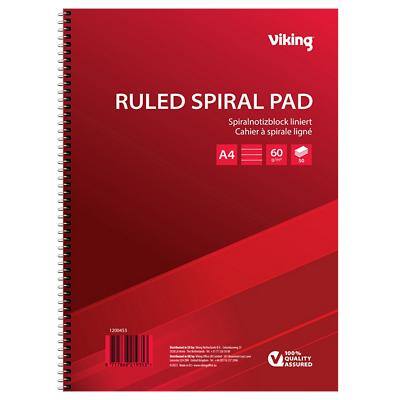 Viking Notizbuch DIN A4 Liniert Spiralbindung Seitlich gebunden Papier Softcover Rot Perforiert 100 Seiten 5 Stück