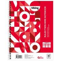 Viking Notizbuch DIN A4+ Liniert Doppeldraht Seitlich gebunden Papier Softcover Rot Perforiert 160 Seiten 5 Stück