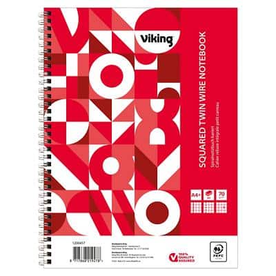 Viking Notizbuch DIN A4+ Kariert Doppeldraht Seitlich gebunden Papier Softcover Rot Perforiert 160 Seiten 5 Stück