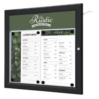 SHOWDOWN Menütafel Magnetisch A4 Wandmontage mit Schrauben Abschließbar 50,5 (B) x 47,7 (H) cm Schwarz