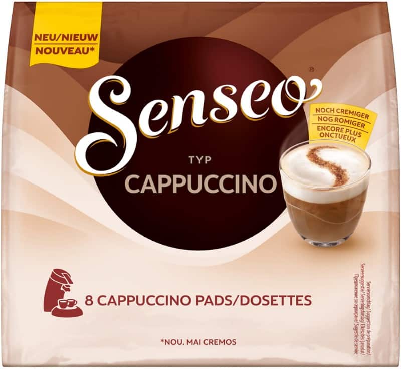 Senseo Koffeinhaltig Cappuccino Beutel Pads Intensiver, vollmundiger Kaffee Medium 8 Stück à 11.5 g