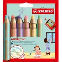STABILO woody 3 in 1 Pastell Buntstifte Färbig sortiert 8806-3 6 Stück
