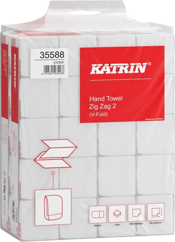 Falthandtuch Katrin Classic V-Falz Weiß 2-lagig 35588 Packung 20 Stück à 200 Blatt