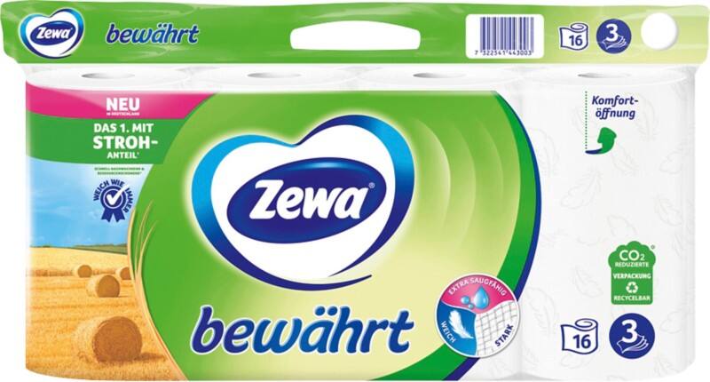 Zewa Bewährt Toilettenpapier 3-lagig Weiß 16 Rollen à 150 Blatt