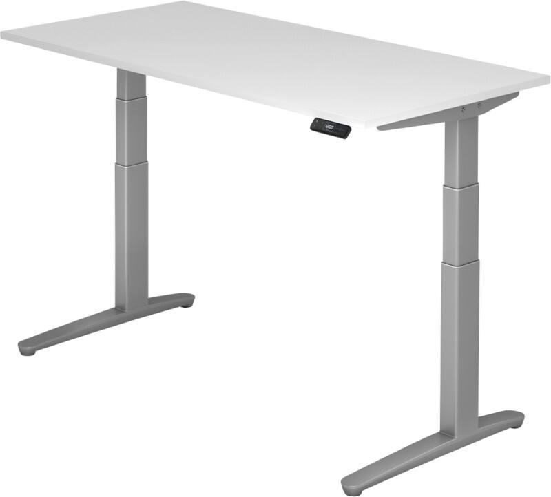 Hammerbacher B-Serie VXBHM Elektrisch Höhenverstellbar Sitz-Stehschreibtisch Weiß C-Fuß 1.600 (B) x 800 (T) x 1.290 (H) mm Spanplatte, Stahl, Aluminium