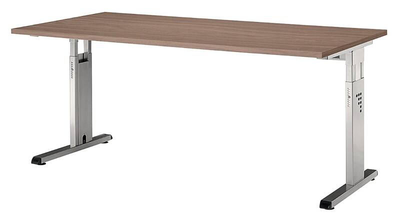 Hammerbacher B-Serie VOS Höhenverstellbar Schreibtisch Walnuss C-Fuß 1.600 (B) x 800 (T) x 850 (H) mm Spanplatte, Stahl