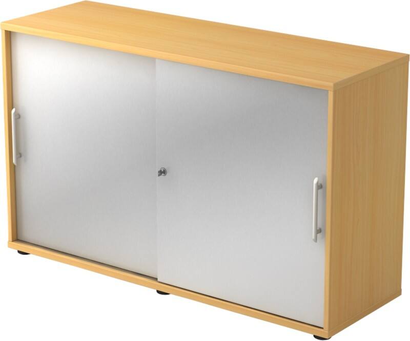 Hammerbacher Schiebetürenschrank Spanplatte 1 Fachboden abschließbar 1.200 x 400 x 748 mm Buche Braun, Silber
