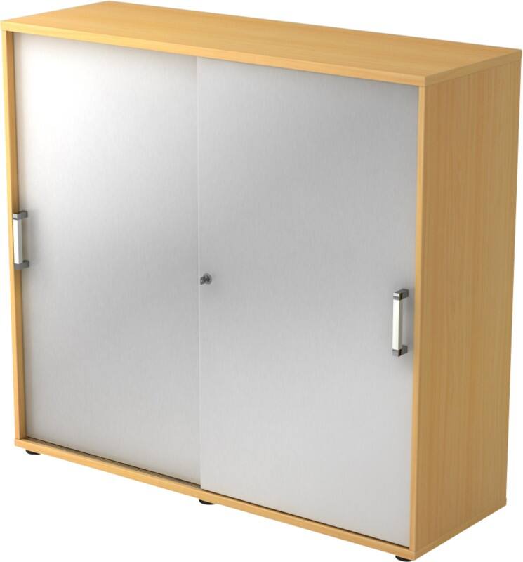 Hammerbacher Schiebetürenschrank Spanplatte 2 Fachböden abschließbar 1.200 x 400 x 1.100 mm Buche Braun, Silber