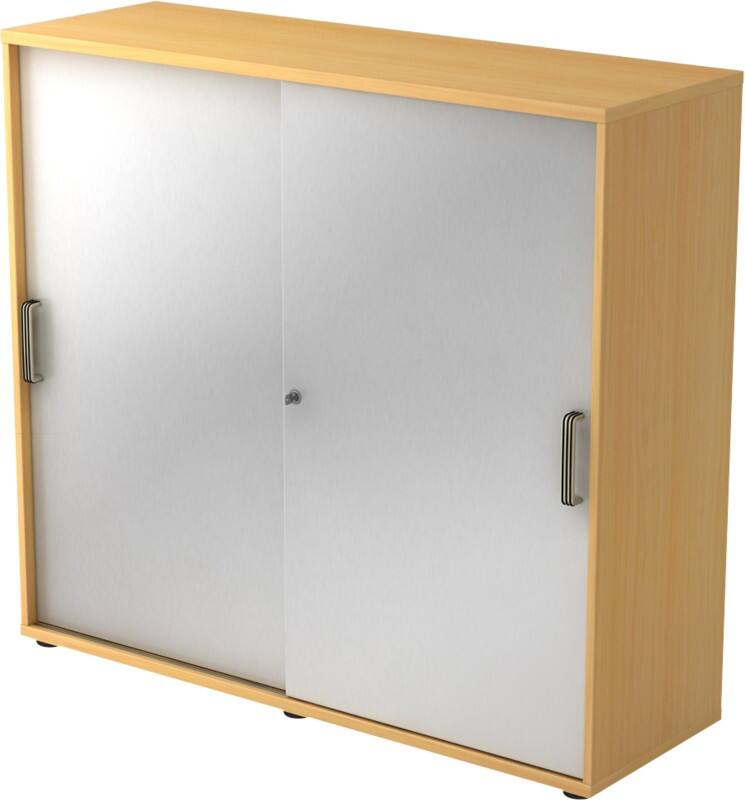 Hammerbacher Schiebetürenschrank Spanplatte 2 Fachböden abschließbar 1.200 x 400 x 1.100 mm Buche Braun, Silber