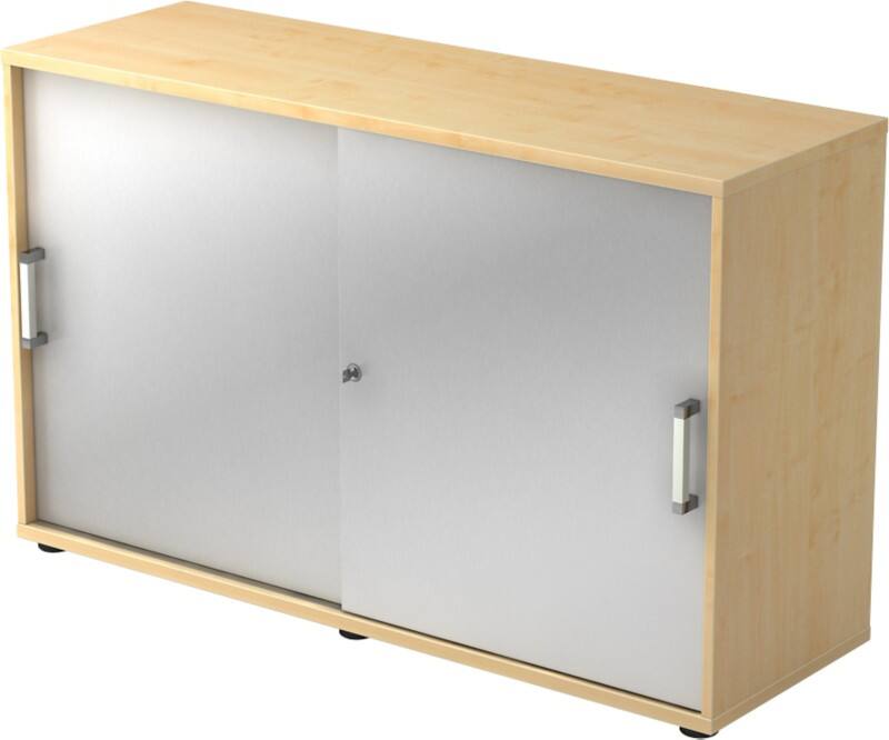 Hammerbacher Schiebetürenschrank Spanplatte 1 Fachboden abschließbar 1.200 x 400 x 748 mm Ahorn Braun, Silber