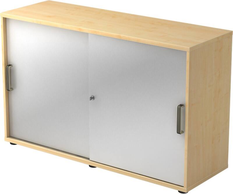 Hammerbacher Schiebetürenschrank Spanplatte 1 Fachboden abschließbar 1.200 x 400 x 748 mm Ahorn Braun, Silber