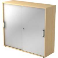 Hammerbacher Schiebetürenschrank Spanplatte 2 Fachböden abschließbar 1.200 x 400 x 1.100 mm Ahorn Braun, Silber