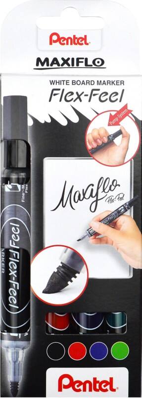 Pentel Maxiflo FlexFeel Whiteboard Marker Färbig sortiert Fein Rundspitze 4,5 mm 4 Stück