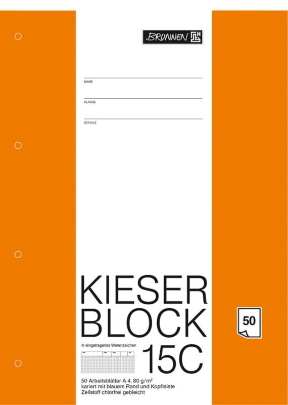 BRUNNEN 15C Notizblock A4 Kariert Papier Nicht perforiert 50 Blatt