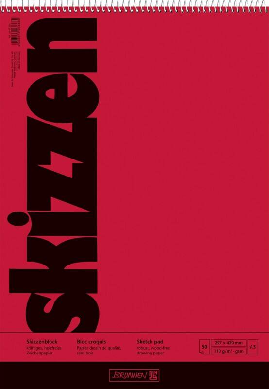 BRUNNEN Skizzenblock A3 110 g/m² Spirale Rot 50 Blatt