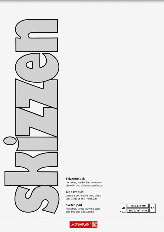 BRUNNEN Skizzenblock A5 190 g/m² Mattweiß 50 Blatt