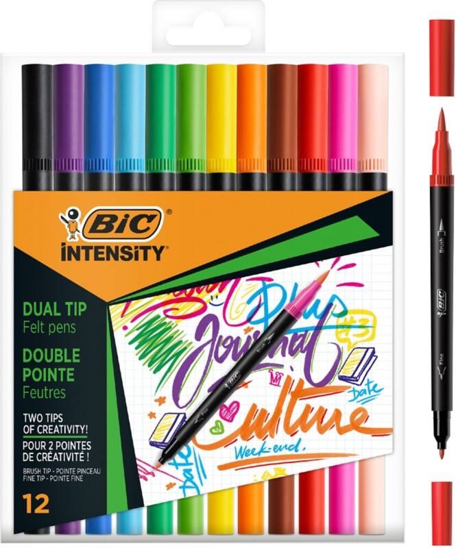BIC Filzstift 0,7 - 0,9 mm Fein Färbig sortiert Intensity Dual Tip 12 Stück