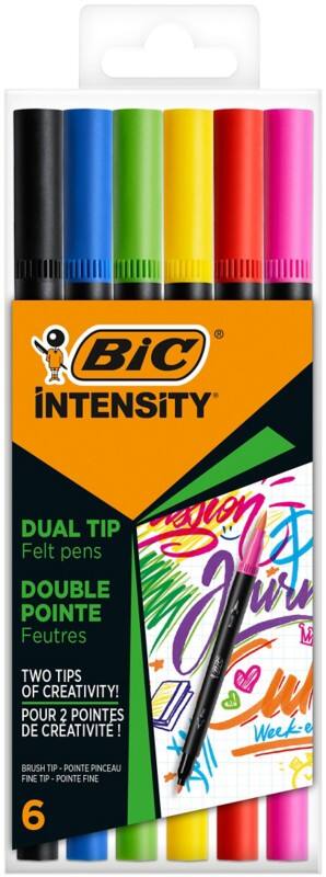 BIC 2 in 1 Filzstifte 0,7 - 0,9 mm Fein Färbig sortiert Intensity Dual Tip 6 Stück