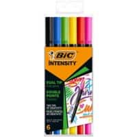 BIC 2 in 1 Filzstifte 0,7 - 0,9 mm Fein Färbig sortiert Intensity Dual Tip 6 Stück