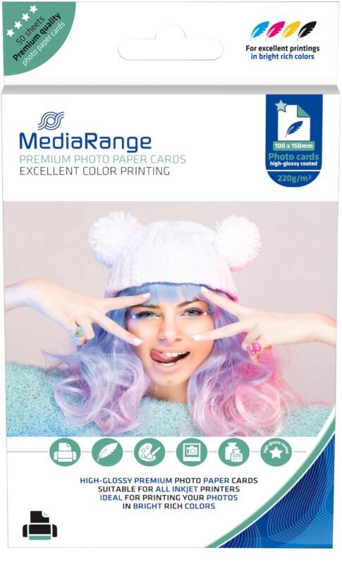 MediaRange Inkjet Fotopapier Hochglänzend DIN A6 220 g/m² Weiß 50 Blatt